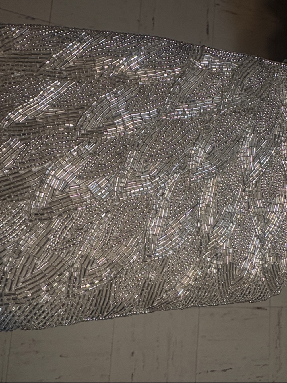 La Regale Silver Fully Beaded Bag Purse Mesh Shoulder Strap Zipper Closure - Picture 9 of 10